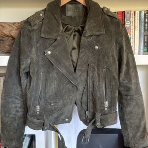 Blank NYC Women's Dark Green Suede Biker Jacket